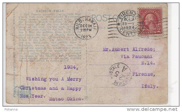 PO5738A# HAWAII - RAINBOW FALLS  VG Hilo-Firenze 1923 Quartiere Postale 25 - Hilo