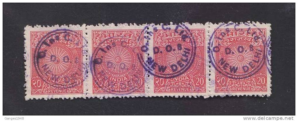 1980.. 20 Paise Revenue Strio Of 4 #16390sd India Indien Inde  Fiscaux - Oblitérés