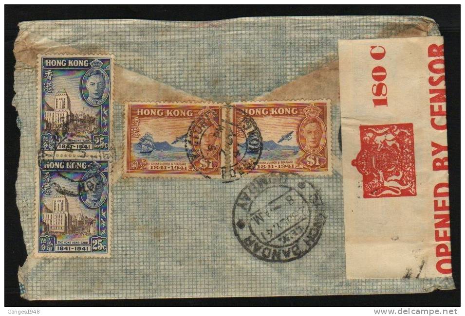 Hong Kong  KG VI 7 JY 41   KG VI $2.50  Rate  Airmail Cover To India Censored On Arrival # 20814 - 1941-45 Occupation Japonaise