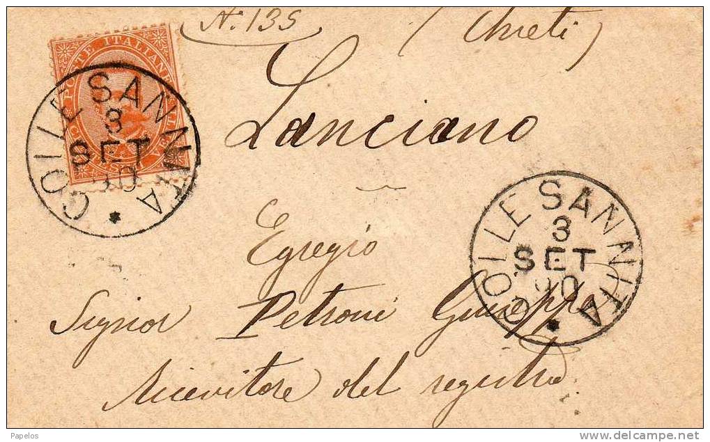1890 LETTERA CON ANNULLO COLLE SANNITA BENEVENTO - Stamped Stationery