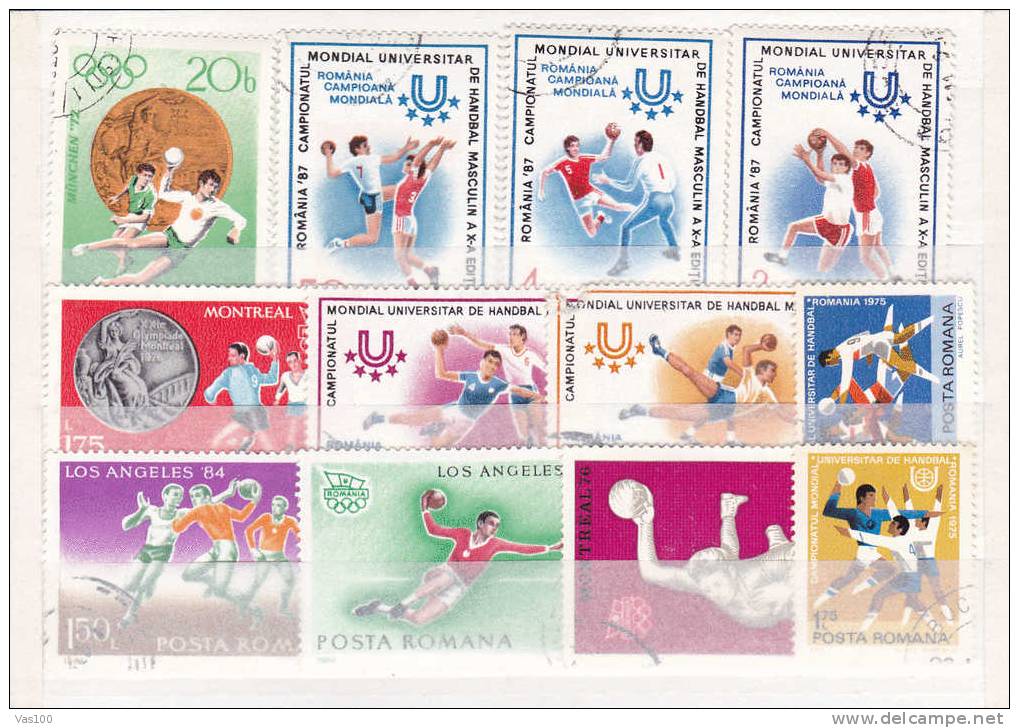 Hand-ball 12 Stamps Used Romania. - Balonmano