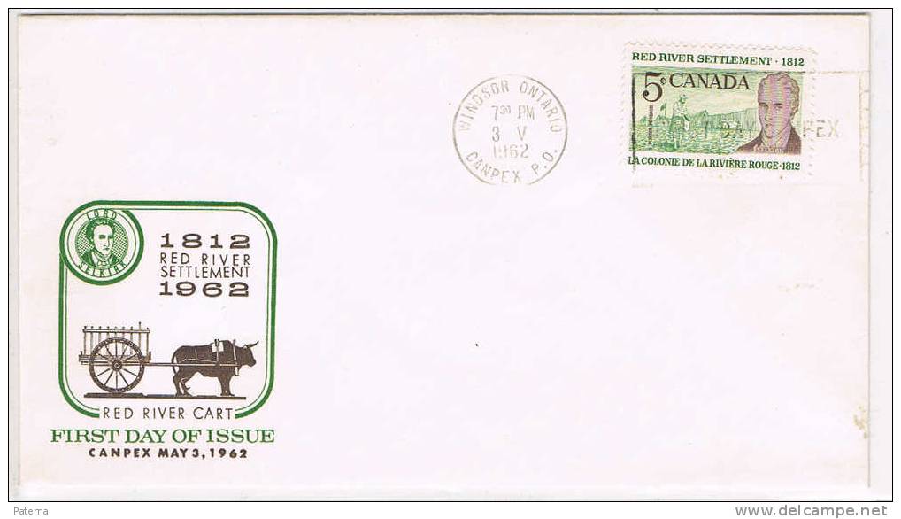 FDC, WINDSOR ONTARIO, 1962 Canada, Red, River Cart - 1961-1970
