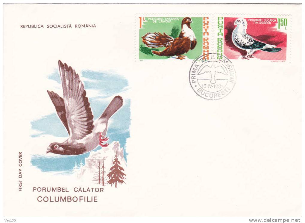 BIRD;PIGEON & COLUMBIFORMES 1981 Covers 3X FDC Premier Jour Romania. - Pigeons & Columbiformes