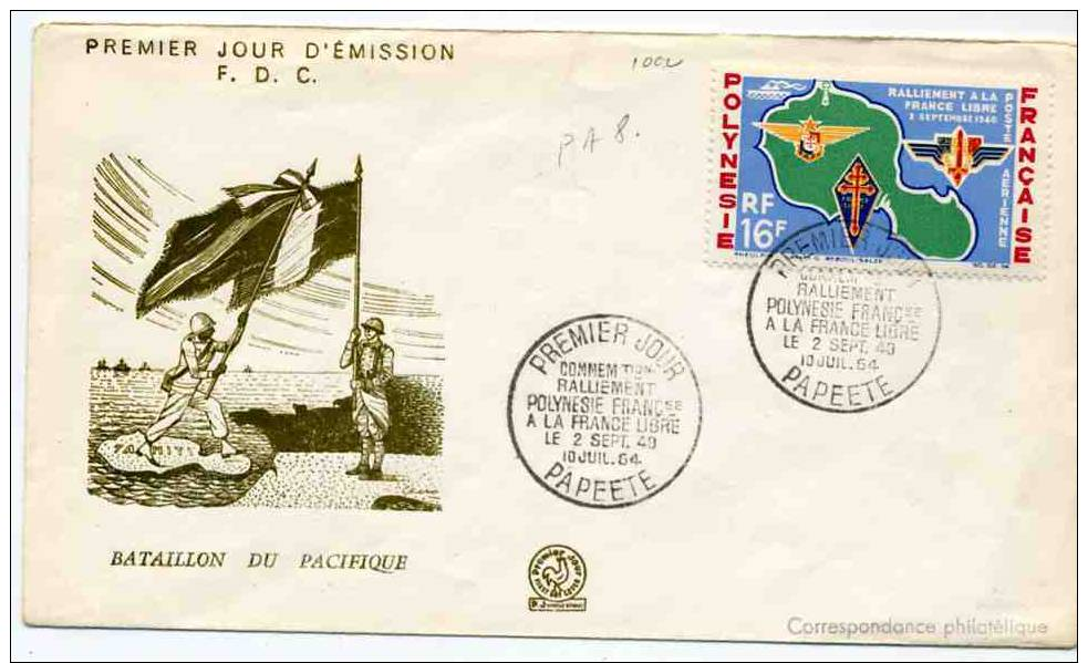 A2A X19 FRANCE POLYNESIE FDC LETTRE 1964 BATAILLON DU PACIFIQUE PAPEETE TAHITI - Autres & Non Classés