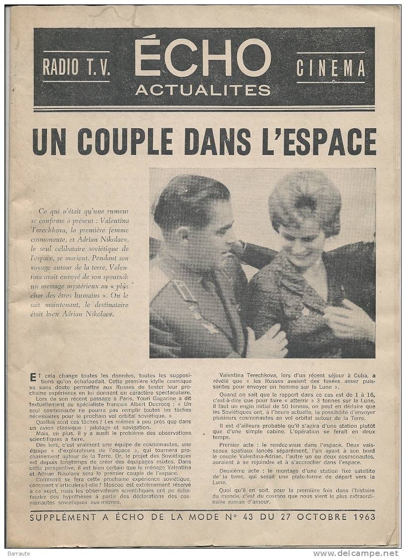 PROGRAMME TV Et Radio Ancien Du 27/10/1963 Supplément De L´ECHO De La MODE N°43. - Télévision