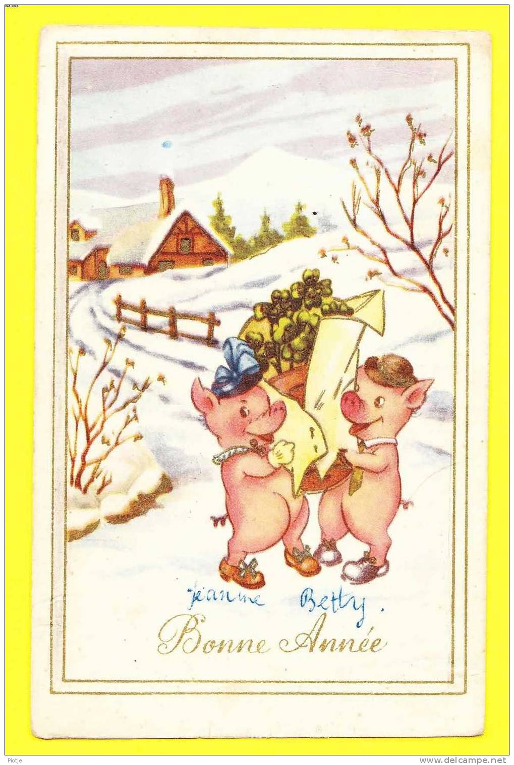 * Fantasie - Fantaisie - Fantasy * (24125) New Year, Bonne Année, Porc, Varken, Pig, Snow, Neige, Old Cpa - Nouvel An