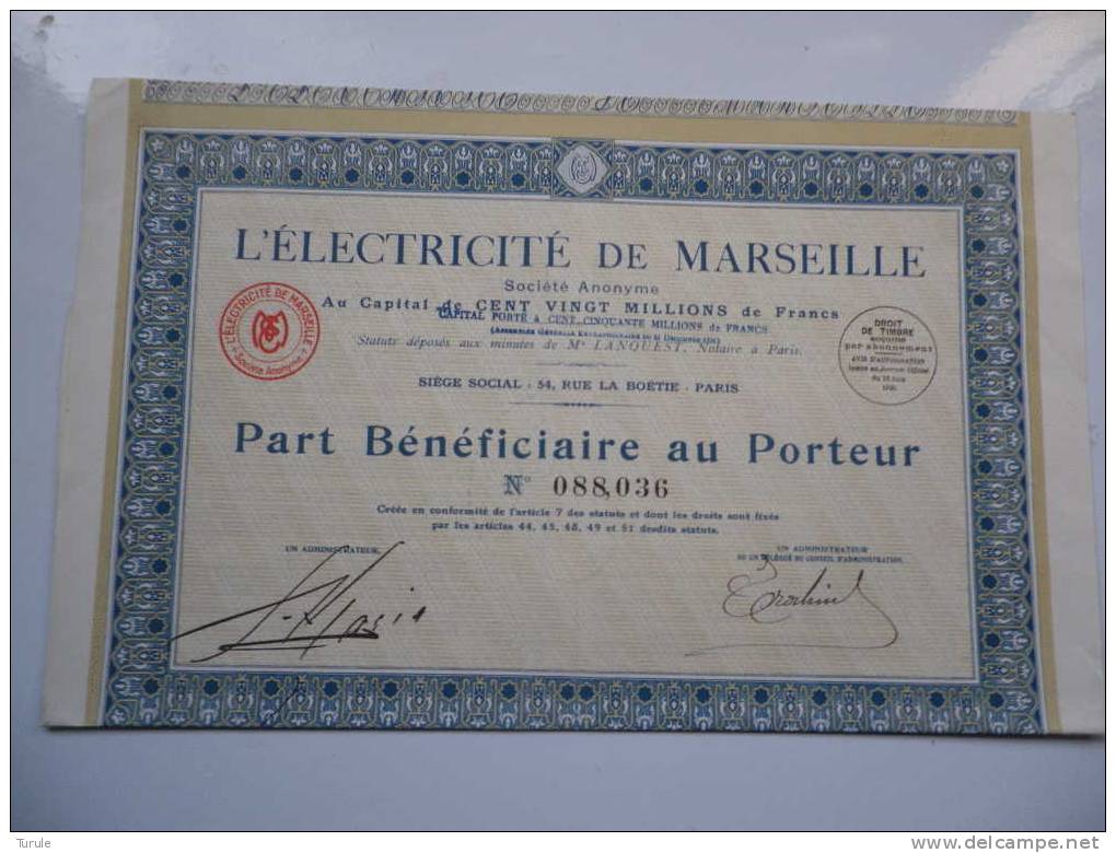 L ELECTRICITE DE MARSEILLE (1930) - Other & Unclassified