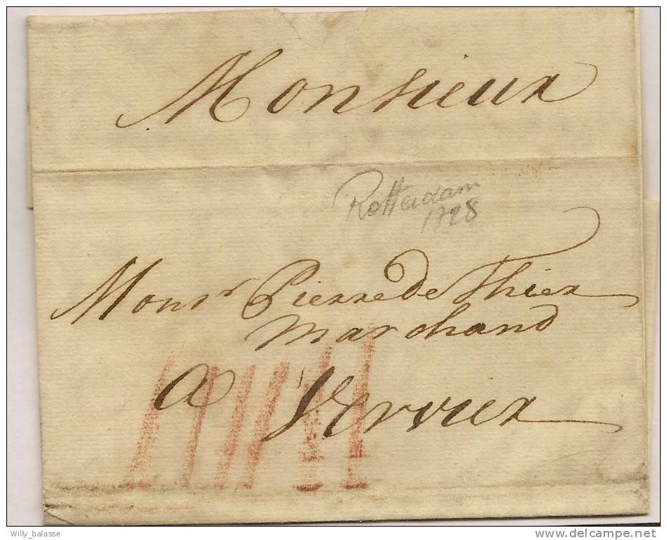 Lettre De Rotterdam 1728 Avec Port "IIIIII" à La Craie Rouge. - ...-1852 Préphilatélie