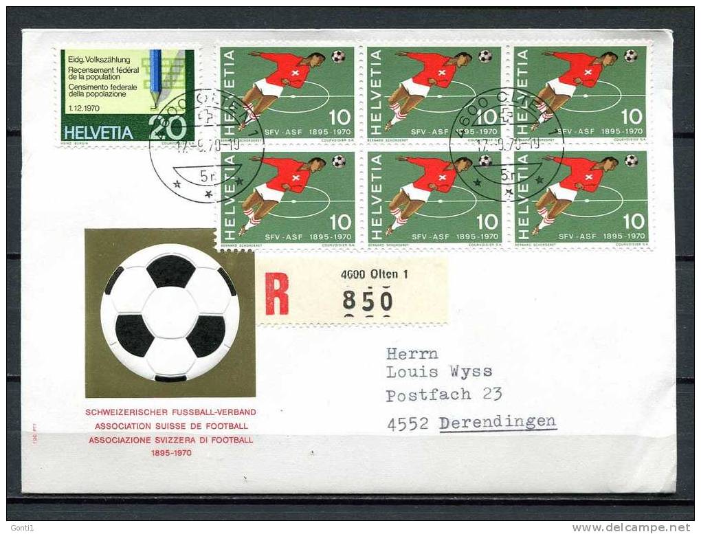 Reco First Day Cover Schweiz 1970 Mi.Nr.929 Sechserblock " 75 Jahre Schweizer Fußballverband,Spieler " 1  Beleg - Lettres & Documents