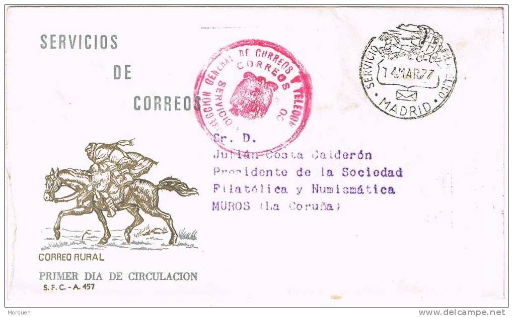 Carta Servicio Filatelico MADRID 1977. Correo Rural A Caballo - Cartas & Documentos