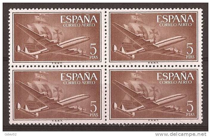 ES1177-LA318-CG.Spain Espagne SUPER-CONSTELLATION Y NAO SANTA MARIA 1955/56.(Ed.1177**)sin Charnela LUJO  BLOQUE DE 4 - Nuevos