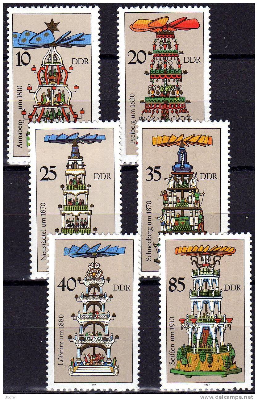 Pyramiden Weihnachten Im Erzgebirge DDR 3134/9, 9xZD Plus Kleinbogen ** 16€ Sheetlet 1987 Zu Christmas From Germany - Se-Tenant