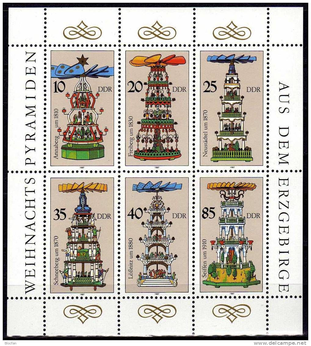 Pyramiden Weihnachten Im Erzgebirge DDR 3134/9, 9xZD Plus Kleinbogen ** 16€ Sheetlet 1987 Zu Christmas From Germany - Se-Tenant