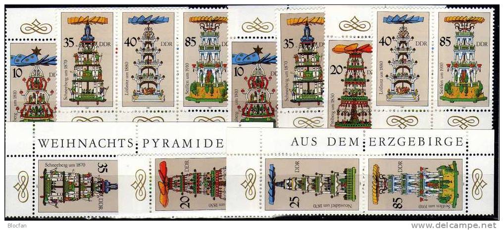 Pyramiden Weihnachten Im Erzgebirge DDR 3134/9, 9xZD Plus Kleinbogen ** 16€ Sheetlet 1987 Zu Christmas From Germany - Se-Tenant