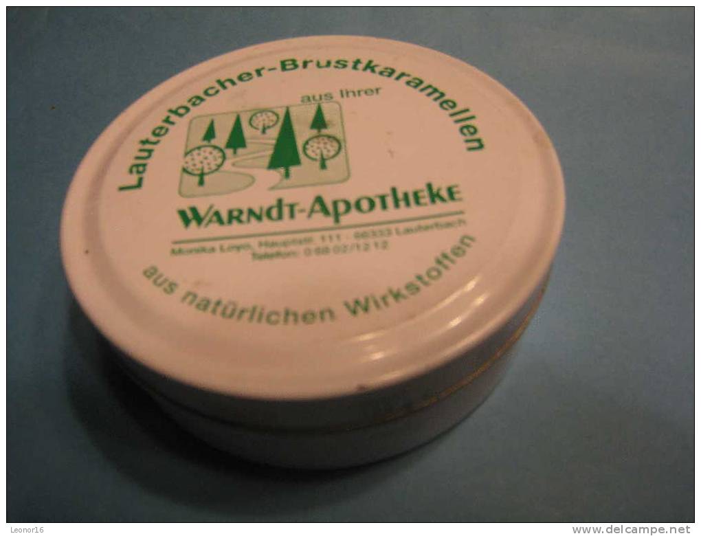 LEHRE BLECHDOSE  -  ** LAUTERBACHER BRUSTKARAMELLEN ** Aus Ihrer WARNDT APOTHEKE - Boîtes