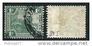 Malaiischer Staatenbund  1906/22  Tiger  1 C Grün Platte I  (Wz Multi CA)  Mi-Nr.39 I  Gestempelt / Used - Federated Malay States