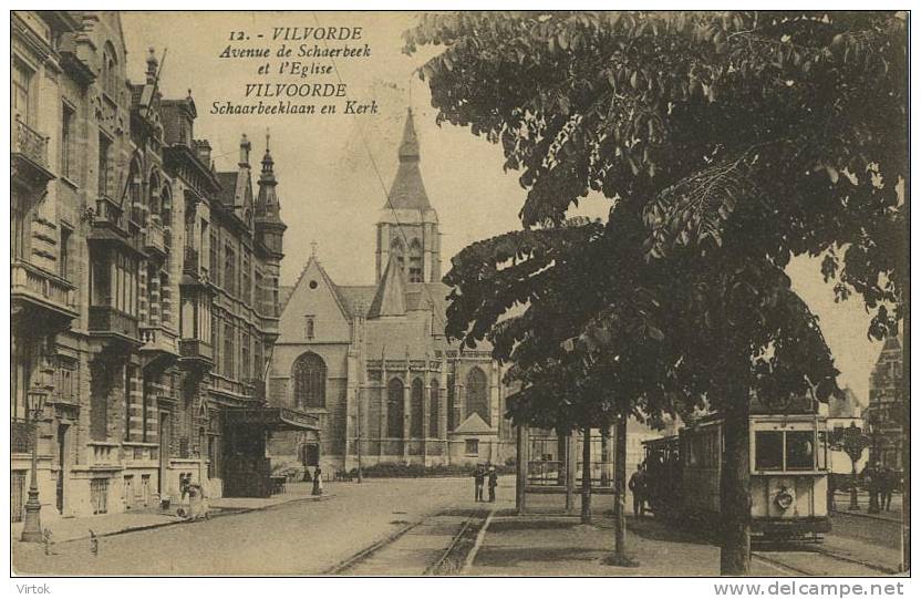 Vilvoorde : Schaarbeeklaan En Kerk   (  TRAM ) ( Geschreven Met Zegel ) - Vilvoorde