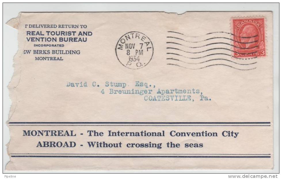 Canada Cover Sent To USA Montreal 7-11-1934 - Covers & Documents