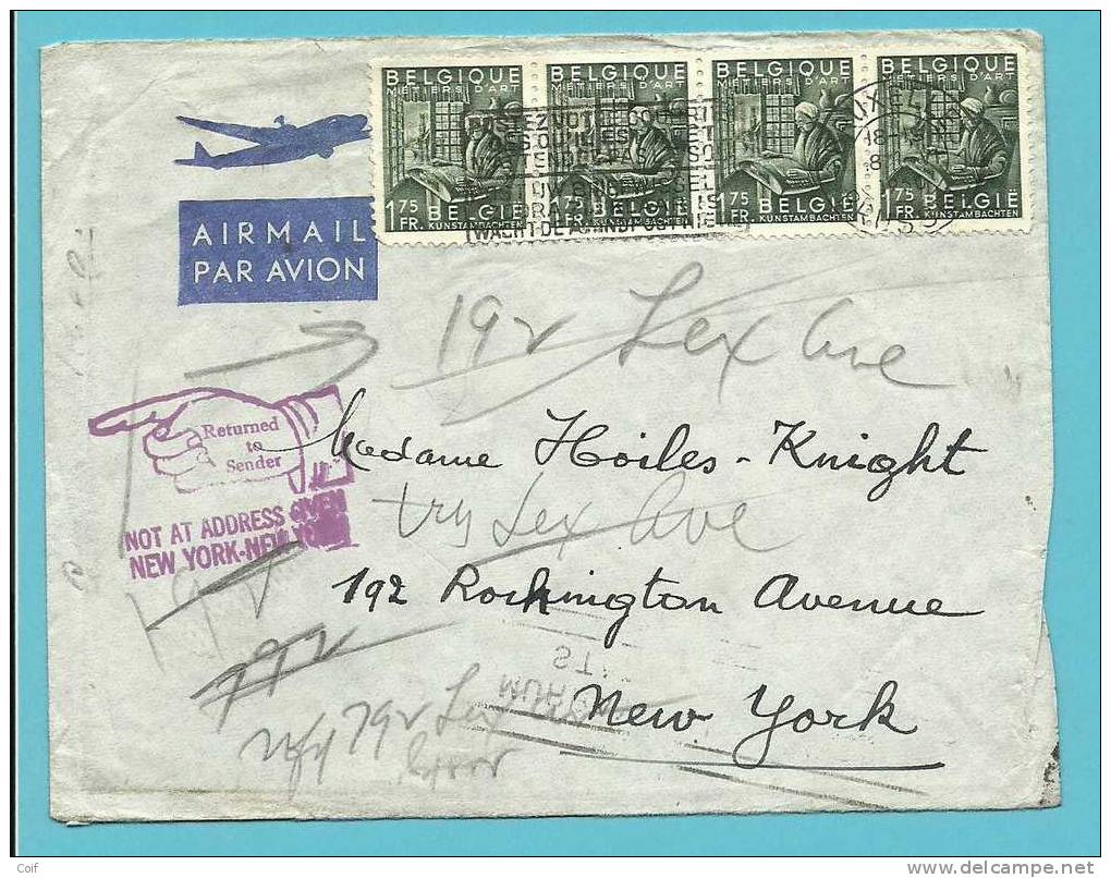 768 Op Brief Met Stempel BRUXELLES Naar NEW YORK (U.S.A.) Met Stempel RETURNED TO SENDER  (VK) - 1948 Export