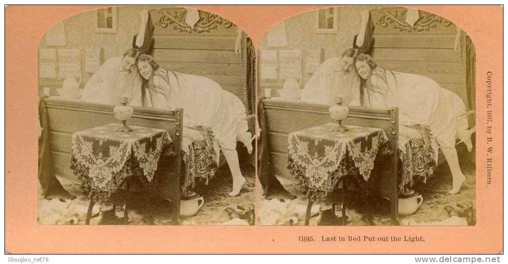 VUE STEREOSCOPIQUE ANCIENNE ET OSEE POUR L´EPOQUE USA COLORADO 11645 LAST IN BED PUT OUTTHE LIGHT - Stereoskopie