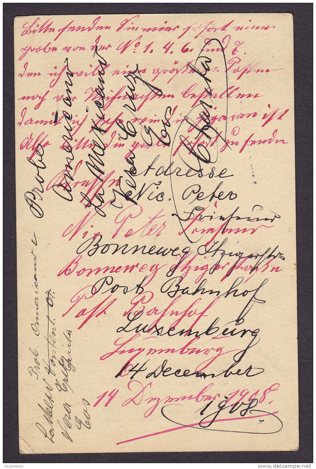 Luxembourg Postal Stationery Ganzsache Entier Nic. Peter, Bonnevoie, Deluxe Cancel LUXEMBOURG-GARE 1908 - Stamped Stationery