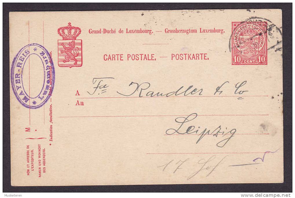 Luxembourg Postal Stationery Ganzsache Entier PRIVATE Print 'TIPSY' MAYER-REIS 1920 LEIPZIG Germany - Stamped Stationery