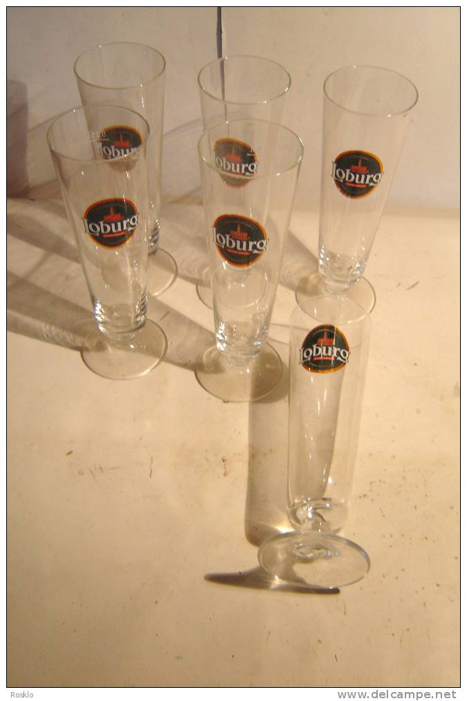 PUBLICITE  / BIERE LOBURG / BELGE  /  6 VERRES / PARFAIT ETAT - Alcohols