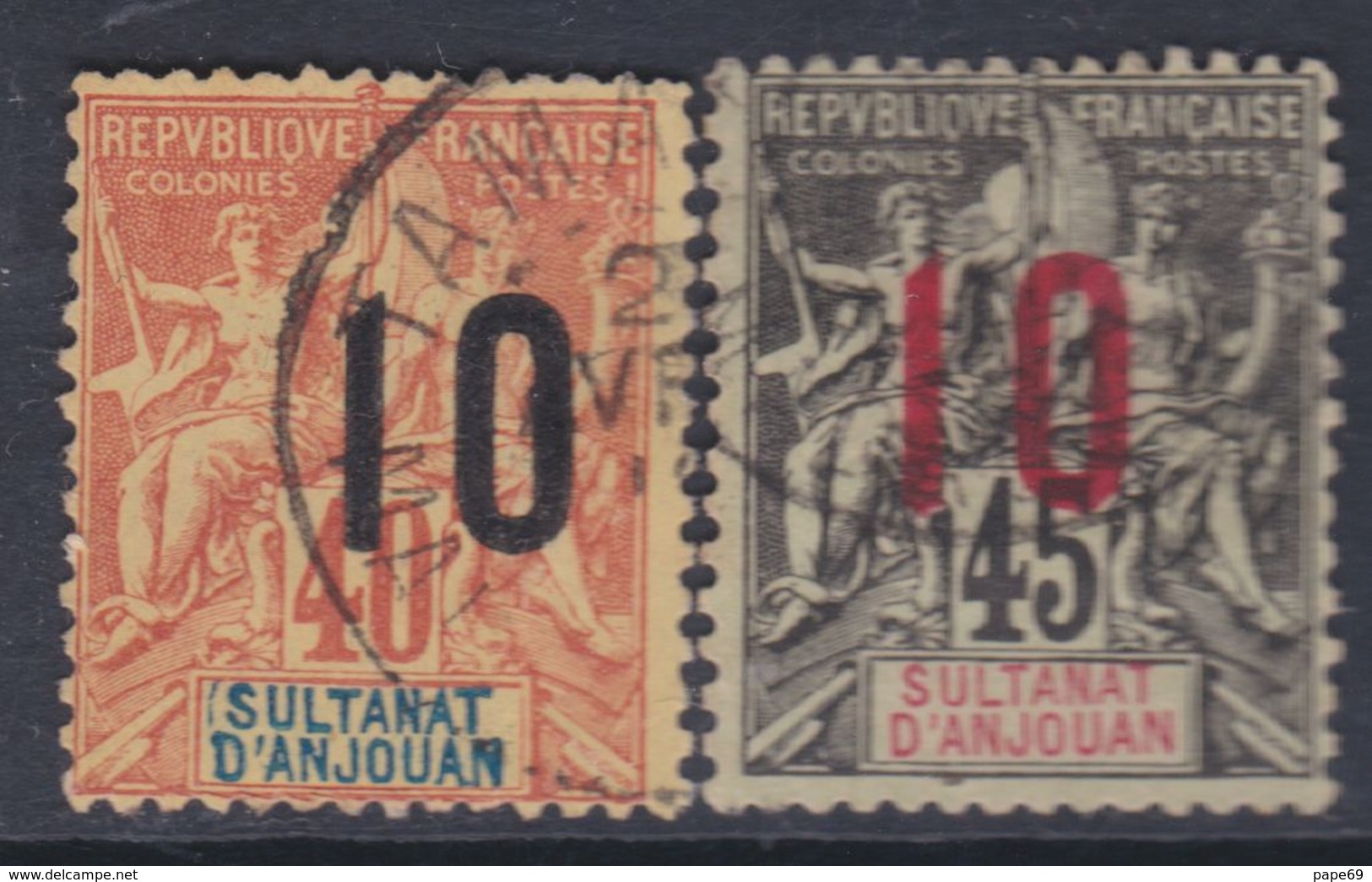 Anjouan N° 26 / 27 O   Type Groupe Surchargé : Les 2 Valeurs Oblitérations Légères Sinon  TB - Used Stamps
