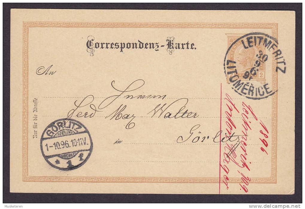 Austria, Czech Vorläufer Postal Stationery Ganzsache Correspondenz-Karte Deluxe LEITMERITZ (LITOMERICE) 1896 To GÖRLITZ - Cartoline Postali