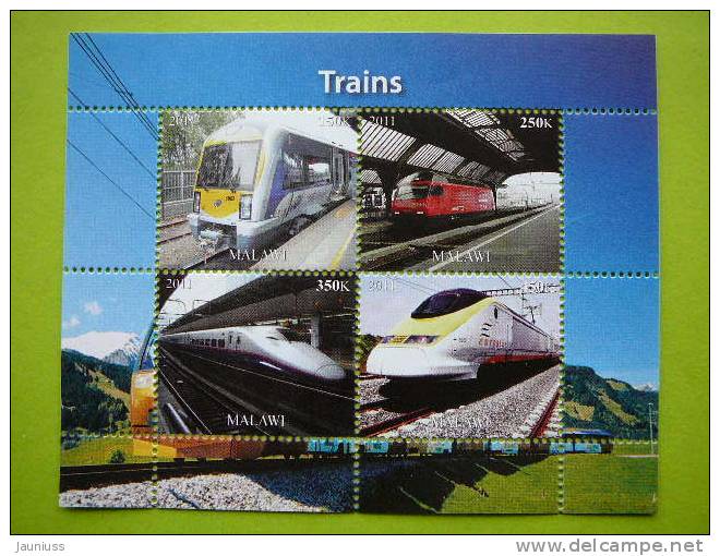 Malawi  2011 Trains Locomotives Transport S/s Of 4 ** MNH - Trains