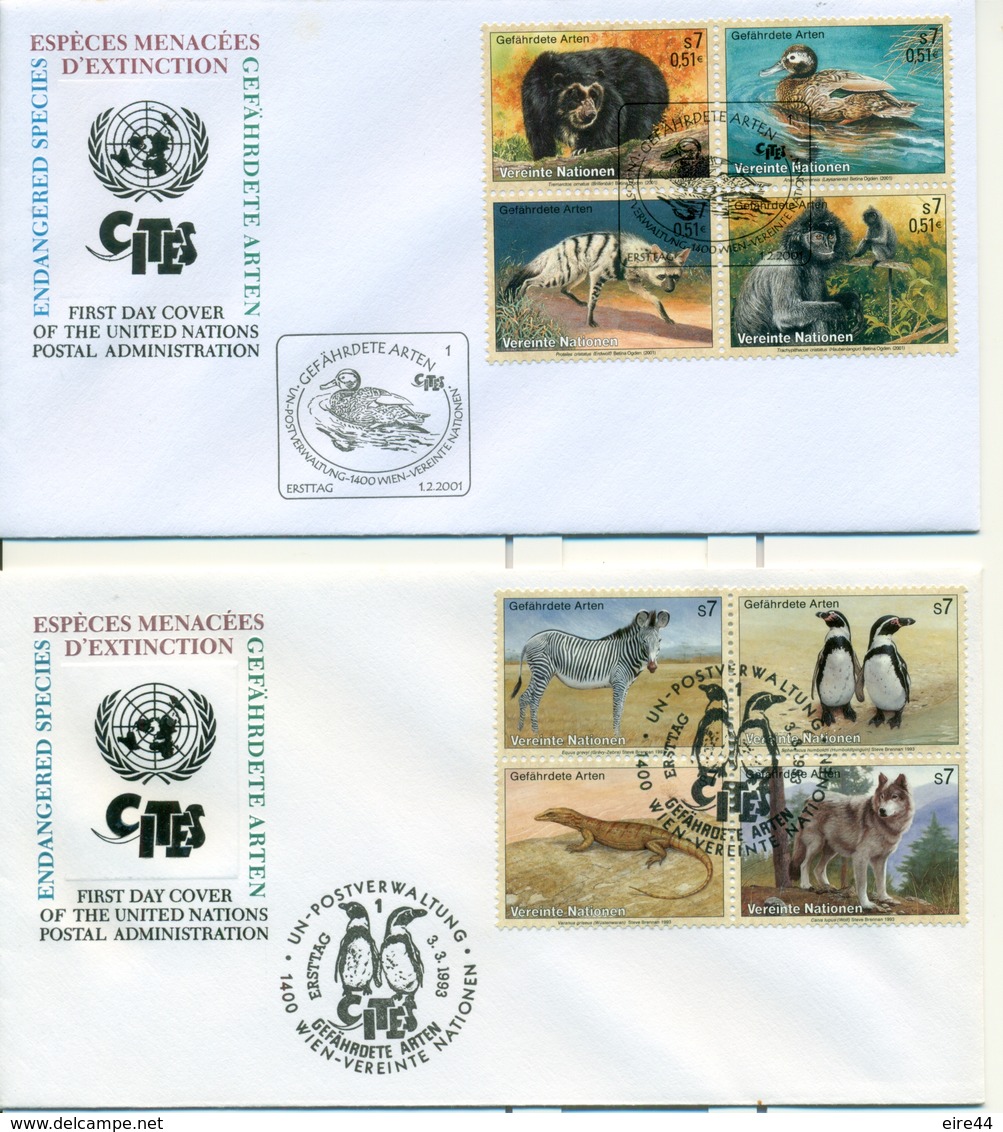 United Nations Austria Switzerland New York  14 FDC Endangered Species CITES - Collections, Lots & Séries
