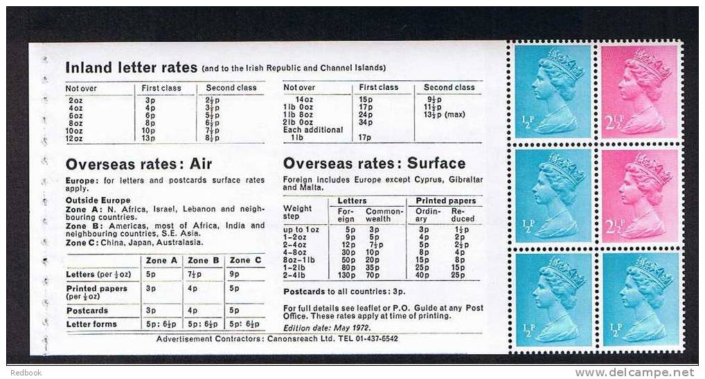 RB 684 - 1972 Wedgwood Prestige 3 Booklet Panes - Machin Stamp 1/2p Side Band (cat £55) Superb Perforations All Round - Machin-Ausgaben