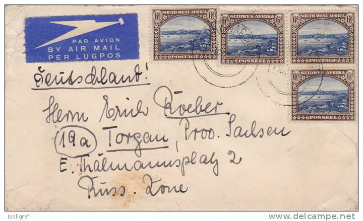 South-West Africa (Namibia) - 1950 - Air Mail Letter To Germany (Russ. Zone) Via Berlin - Namibia (1990- ...)