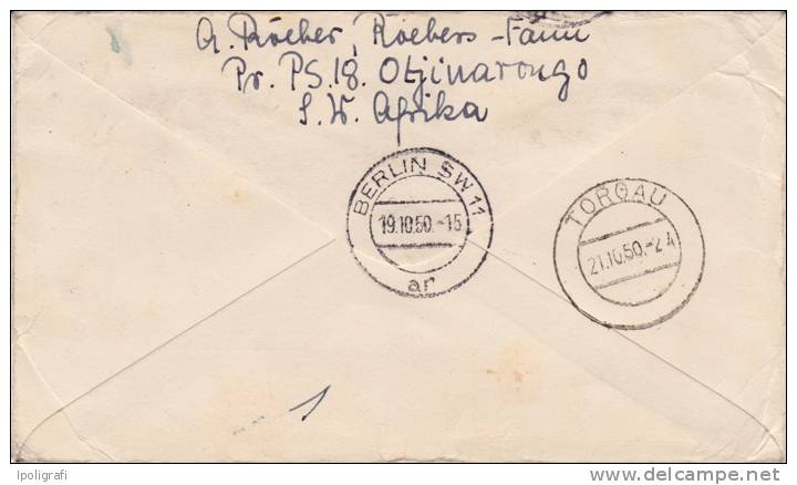 South-West Africa (Namibia) - 1950 - Air Mail Letter To Germany (Russ. Zone) Via Berlin - Namibia (1990- ...)