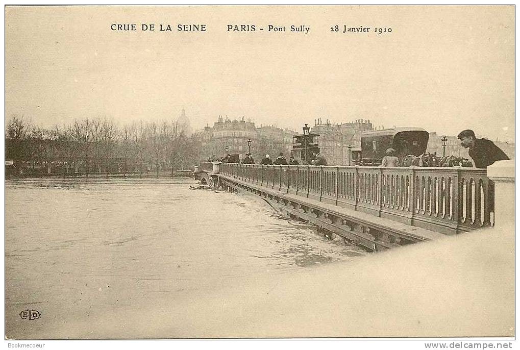 75  PARIS PONT SULLY  CRUE DE LA SEINE  LE 28 JANVIER 1910 - Inondations De 1910