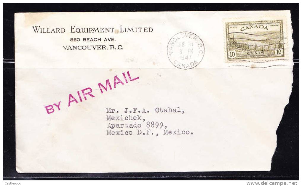 T)1947,CIR.COVER VANCOUVER,CANADA TO MEXICO,BY AIR MAIL,GREAT BEAR LAKE MACKENZIE STAMP,SCN 269.- - Lettres & Documents