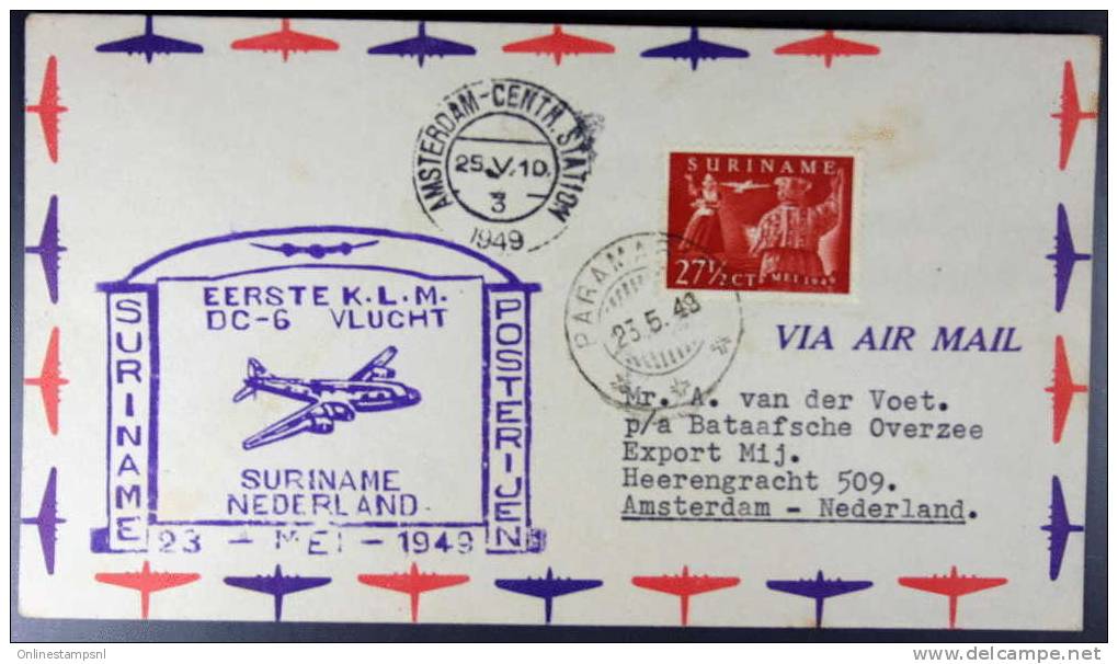 Suriname 23 Mei 1949 Eerste KLM DC 6 Vlucht Naar Nederland, LP 31 Frankering - Surinam ... - 1975