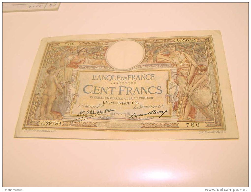 Billet De 100 Francs Du 26 - 3 - 1931  Dans L état  Numéro 744577780 - 100 F 1908-1939 ''Luc Olivier Merson''