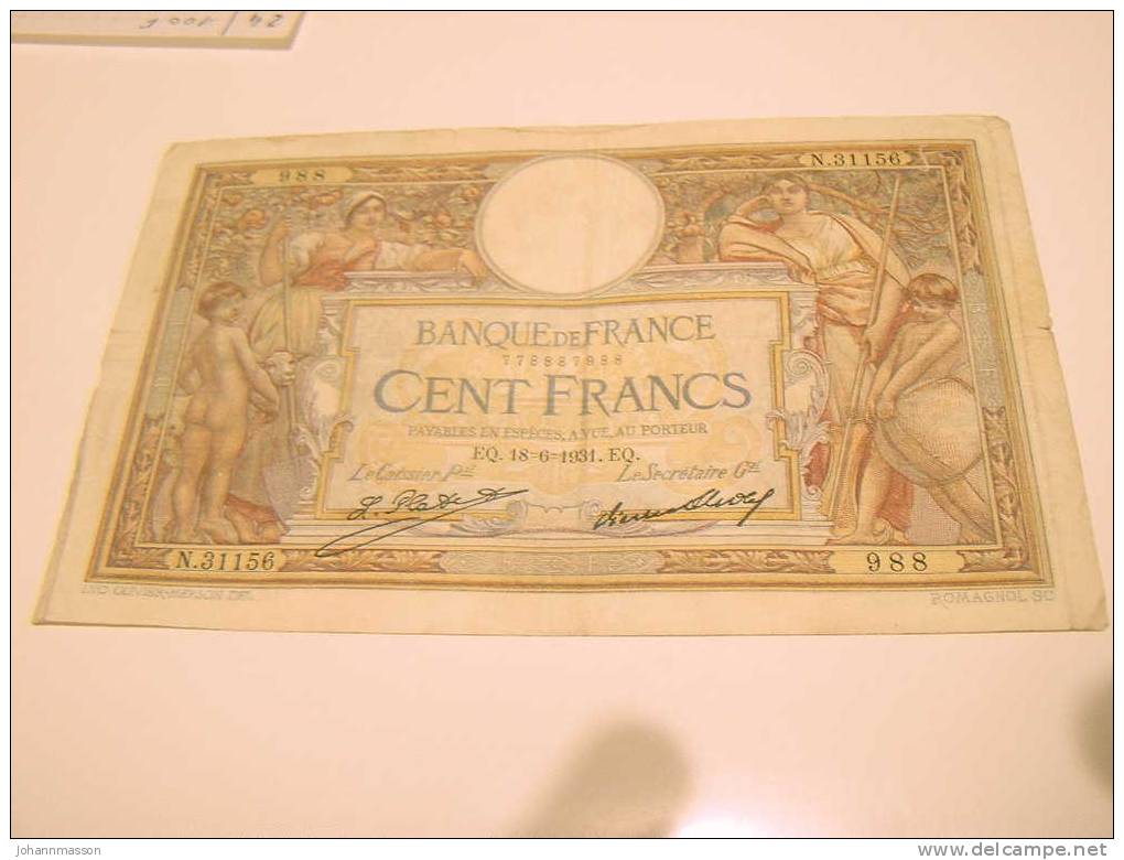 Billet De 100 Francs Du 18 - 6- 1931   Dans L état  Numéro 778887988 - 100 F 1908-1939 ''Luc Olivier Merson''