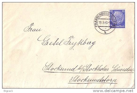 DR Brief EF Minr.522 Frankenberg 19.3.40 Gel. Nach Schweden Zensur - Briefe U. Dokumente