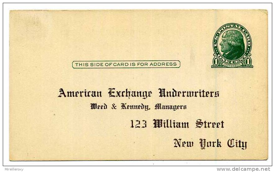 ETATS UNIS / USA / ENTIER POSTAL / AVEC REPIQUAGE / AMERICAN EXCHANGE UNDERWRITERS / - 1921-40