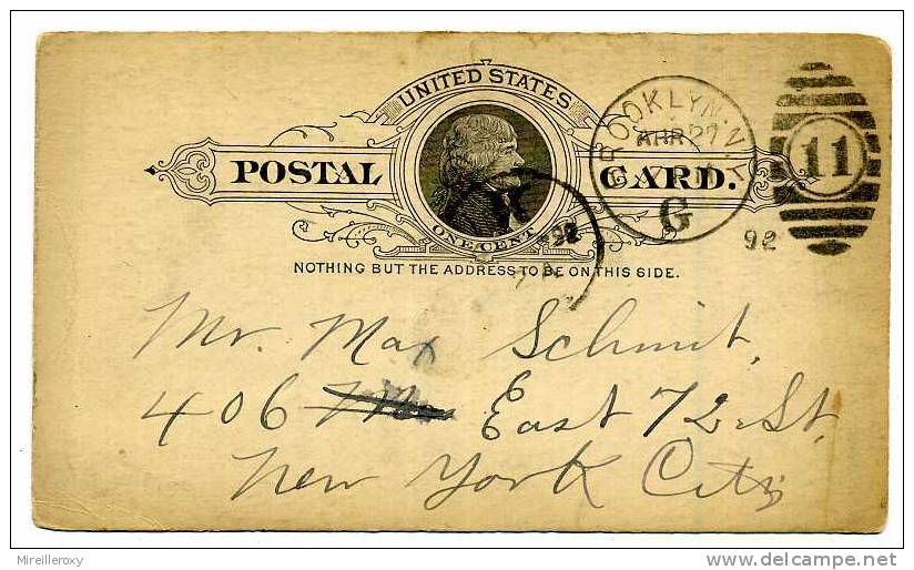 ETATS UNIS / USA / ENTIER POSTAL /    BROOKLYN 1892 - ...-1900