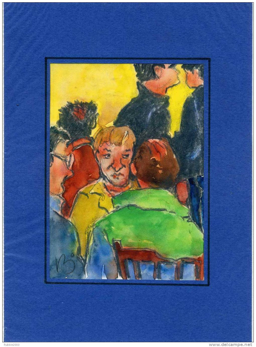 GOUACHE ET CRAYON SUR CANSON TITRE REMALARD AU CAFE DU COMMERCE SIGNATURE BO NUMERO 2 - Gouaches