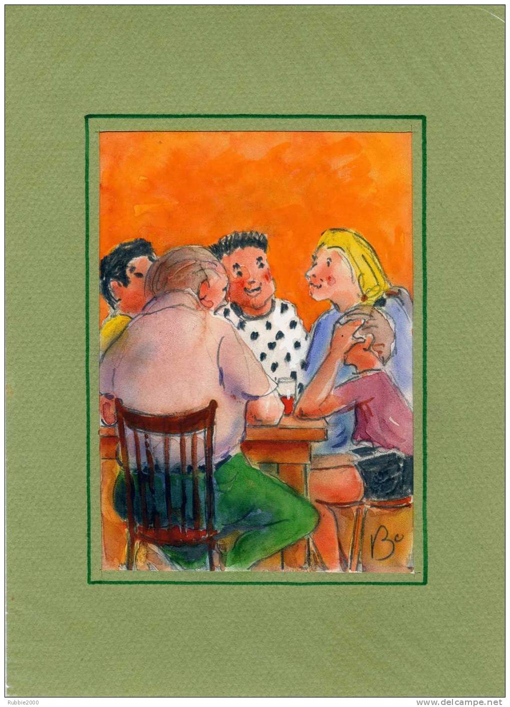 GOUACHE ET CRAYON SUR CANSON TITRE REMALARD AU CAFE DU COMMERCE SIGNATURE BO NUMERO 21 - Gouaches