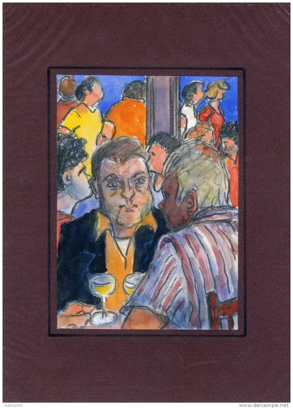 GOUACHE ET CRAYON SUR CANSON TITRE REMALARD AU CAFE DU COMMERCE SIGNATURE BO NUMERO 29 - Gouaches