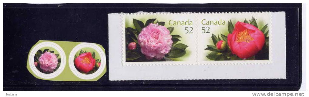 CANADA 2008, # 2261-2262 PEONIES,  PAIR  WITH SEALS M NH, Fleurs Pivoines Avec Auto Collant - Single Stamps