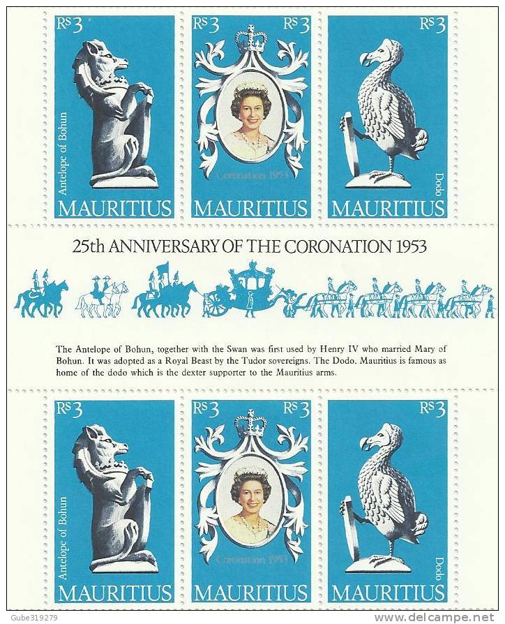 MAURITIUS -1978 -  5 Pieces QUEEN ELISABETH II CORONATION 1953-1978 SOUVENIR SHEET OF 6 STAMPS EACH OF 3 RUPIES - Mauritius (1968-...)