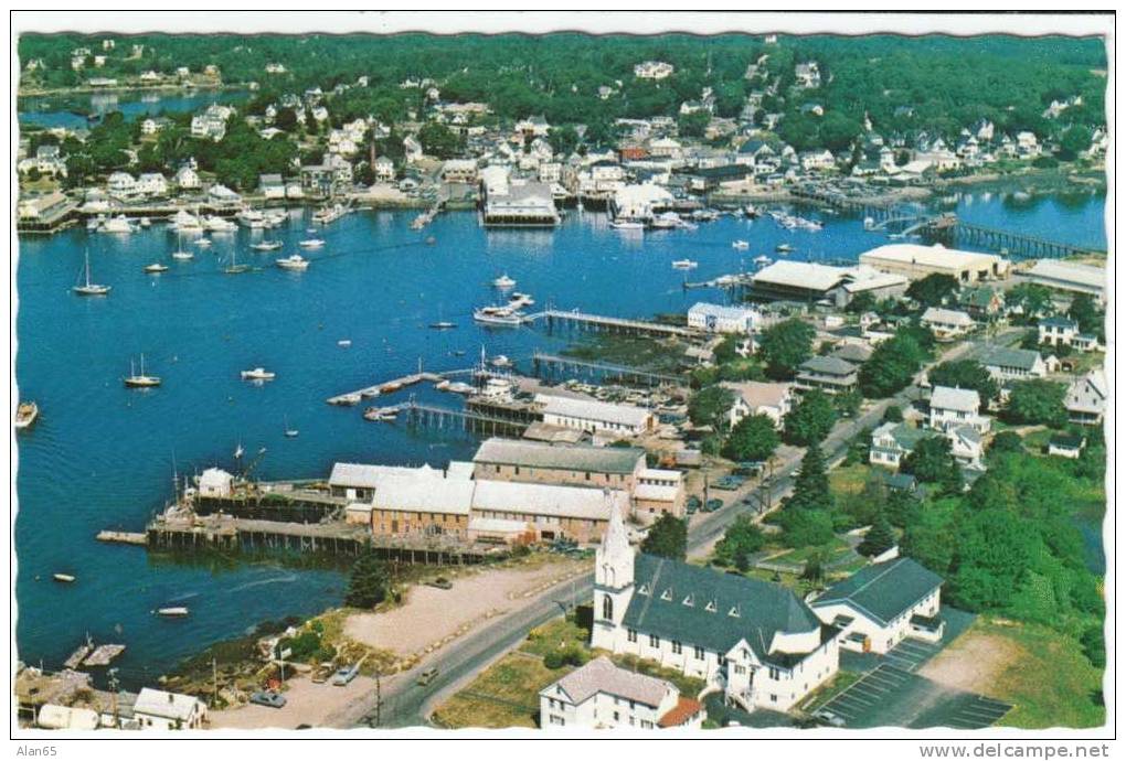 Boothbay Harbor ME Maine, Aerial View Of City And Harbor On C1970s Vintage Postcard, New England Church Architecture - Other & Unclassified