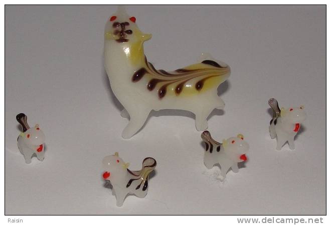 Tigre Et Famille Verre étiré Miniatures Décoratives  30x38x22mm - Animales