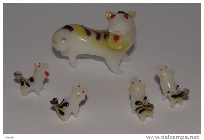 Tigre Et Famille Verre étiré Miniatures Décoratives  30x38x22mm - Tiere